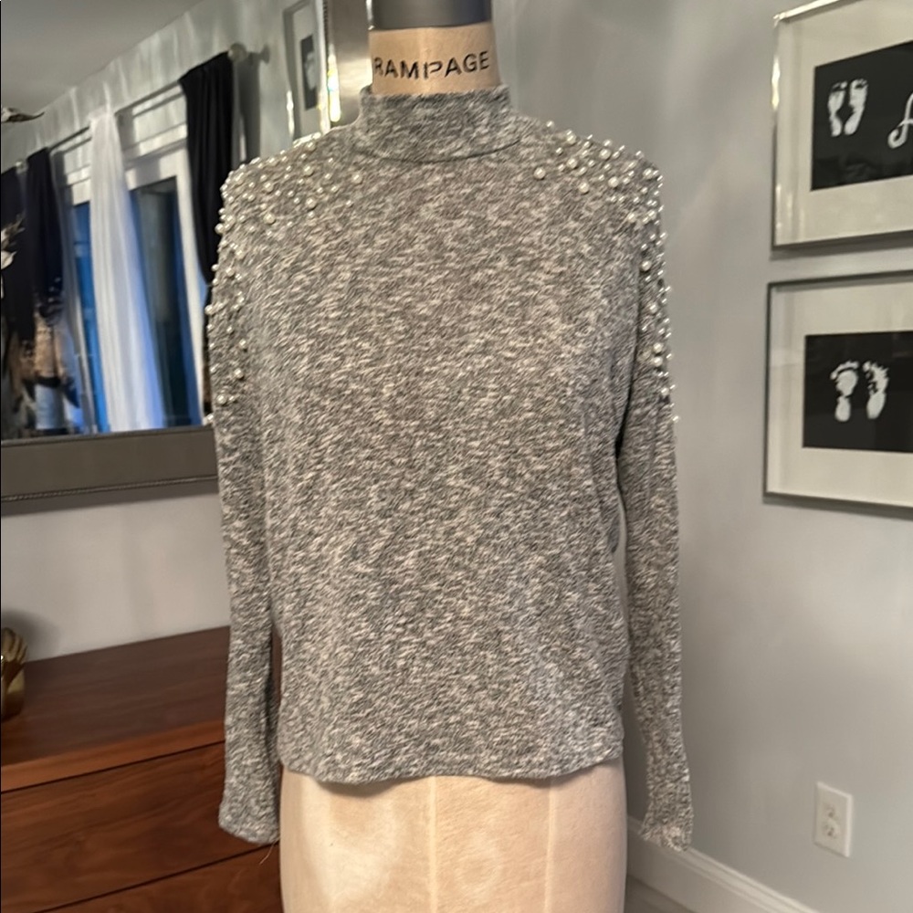 Soft and Elegant Light Weight gray sweater  Embellished with Pearls Size XS